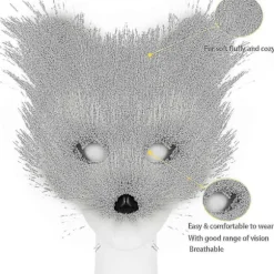 Kunstig Pels Ræv Hale Kat Varulv Cosplay Kostume Sæt Plys Maske Fluffy Pote Handsker Halloween Jul Hvid Hvid One Size—max One Size White