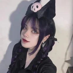 Kuromi hårklip øre pandebånd, plysj pandebånd Anime Cosplay hovedbeklædning tilbehør til piger sort