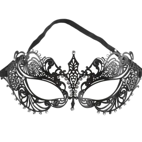 Kvinde Sexy Cut Metal Venetiansk Maske med Krystal Rhinestone Dekoration til Halloween/Kostumebal/Fest (Sort)