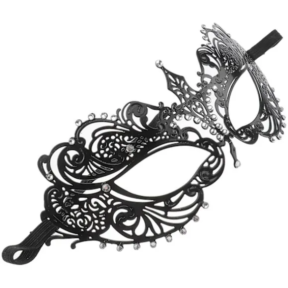 Kvinde Sexy Cut Metal Venetiansk Maske med Krystal Rhinestone Dekoration til Halloween/Kostumebal/Fest (Sort)