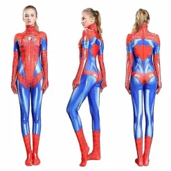 Kvindelig Spiderman Superhelt Sexet Jumpsuit Kostume Pige Cosplay Outfit Rød Red XL