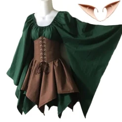 Kvinder Elver Cosplay Middelalderlige Kostumer Renæssance Viktoriansk Gotisk Dronning Kjoler med Korset Halloween Elver Performance Tøj One wig-FF- One wig 4XL | Fyndiq