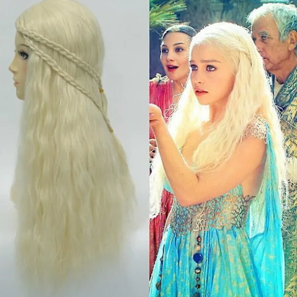 Kvinder Game Of Thrones Daenerys Targaryen Parykker Blonde Lang Krøllet Bølget Cosplay Halloween Kostume Karneval Fest Parykker