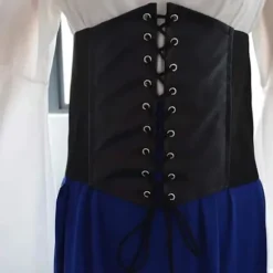 Kvinders Renæssance Middelalderkostume Flare Ærmer Korset Nederdele Overkjole Festkjole Black-FF- Black 2XL