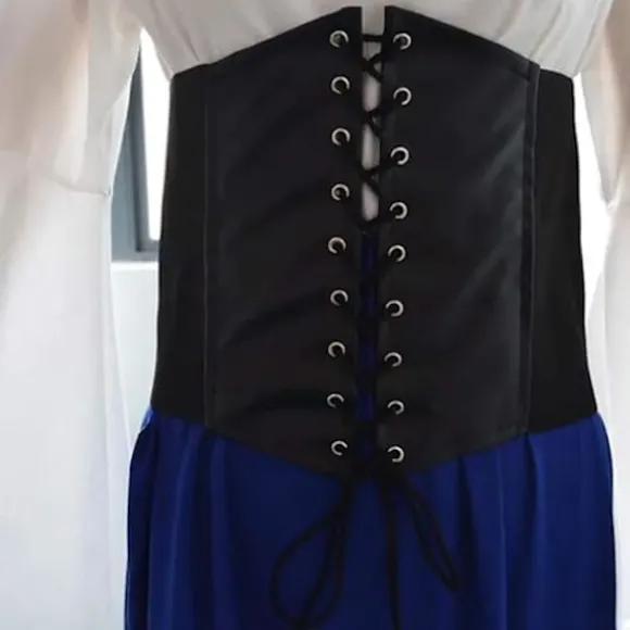 Kvinders Renæssance Middelalderkostume Flare Ærmer Korset Nederdele Overkjole Festkjole Black-FF- Black 2XL