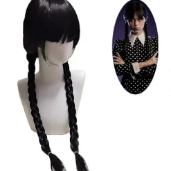 Kvinders Wednesday Addams Deluxe Kostume Sæt Nevermore Uniform Outfit Parykker M Only Wigs