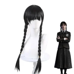Kvinders Wednesday Addams Deluxe Kostume Sæt Nevermore Uniform Outfit Parykker M Only Wigs