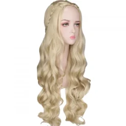 Lang blond paryk Stilfuld flettet paryk Krøllet ornament paryk Blonde parykker Cosplay kostume dameparyk, CJY