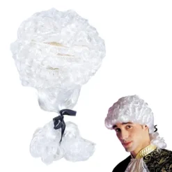 Lang Cosplay Advokat Paryk til Børn, Voksne, Krøllet Gentleman Paryk Hvid Gentleman Advokat Paryk til Halloween Fest Udklædning White