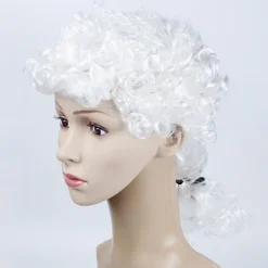 Lang Cosplay Advokat Paryk til Børn, Voksne, Krøllet Gentleman Paryk Hvid Gentleman Advokat Paryk til Halloween Fest Udklædning White