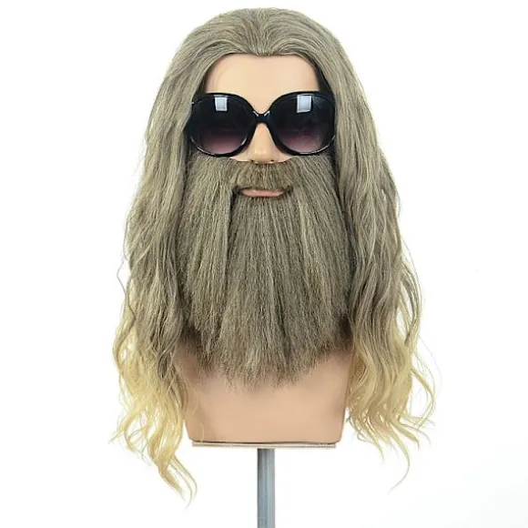 Lang Krøllet Blond Brun Herre Paryk Med Overskæg Halloween Cosplay Kostume Fest Paryk