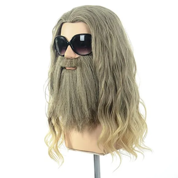 Lang Krøllet Blond Brun Herre Paryk Med Overskæg Halloween Cosplay Kostume Fest Paryk