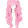 Lang krøllet clip-on hestehale cosplay paryk (Pink/Blonde)
