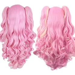Lang krøllet clip-on hestehale cosplay paryk (Pink/Blonde)