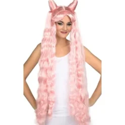 Lang Pink Manga paryk til karneval, en fancy dress fødselsdag eller en messe. Børn kan klæde sig ud som Rose