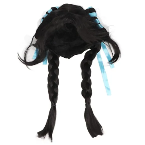 Lang sort paryk fletning nem justering fast slid slid tegneserie kostume parykker til cosplay fest