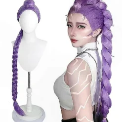 Lang Syntetisk Cosplay Paryk til Kvinder Piger, Anime Idol Sceneoptræden Hår Kostume Tilbehør Black purple Zoey