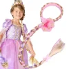 Langhåret prinsessehårstykke Lang 29 " Cosplay flettede parykker til piger Prinsessekjole tilbehør Rapunzel pandebånd