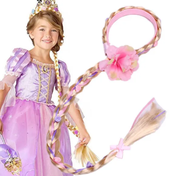 Langhåret prinsessehårstykke Lang 29 " Cosplay flettede parykker til piger Prinsessekjole tilbehør Rapunzel pandebånd