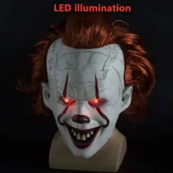 Latex Horror LED Maske Halloween Pennywise Cosplay Klovn Karneval Kostume (FMY)