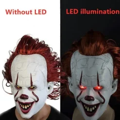 Latex Horror LED Maske Halloween Pennywise Cosplay Klovn Karneval Kostume (FMY)