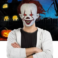 Latex Horror LED Maske Halloween Pennywise Cosplay Klovn Karneval Kostume (FMY)