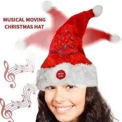 [LCS] Elektrisk julemandshat Musik Swing Tegneserie Rød Plys Hat Julefestkasket A