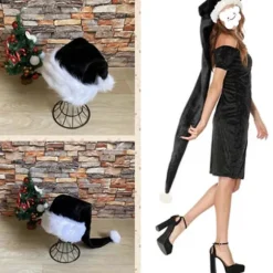 [LCS] Jule fløjl nissehue Unisex behagelig klassisk sort og hvid voksen- og børne julehue til juleferiefest 30 45cm 30 150cm