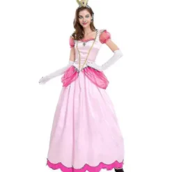 [LCS] Kvinders Super Mario Peach Cosplay Kostume Pink Prinsessekjole + Handsker + Hovedbeklædning Sæt Karnevalsfest XL