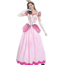 [LCS] Kvinders Super Mario Peach Cosplay Kostume Pink Prinsessekjole + Handsker + Hovedbeklædning Sæt Karnevalsfest XL