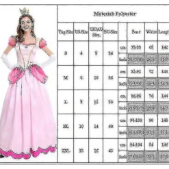 [LCS] Kvinders Super Mario Peach Cosplay Kostume Pink Prinsessekjole + Handsker + Hovedbeklædning Sæt Karnevalsfest XL