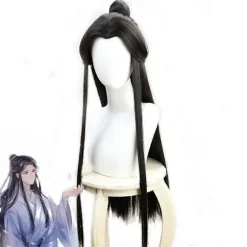 [LCS] Xie Lian Cosplay Paryk Heaven Fors Blessing Cosplay Tian Guan Ci Fu Cosplay Sort Varmebestandig Syntetisk Hår Parykker + Parykhætte One Size