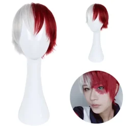[LCS]AVEKI Anime My Hero Academia Todoroki Shoto Cosplay Flerfarvet Kostumeparyk, med Pandehår Inkluderet Varmebestandig Til Voksne, Rød-485
