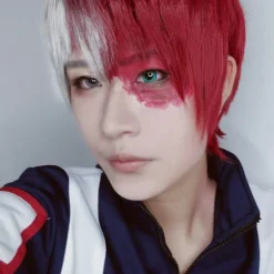 [LCS]AVEKI Anime My Hero Academia Todoroki Shoto Cosplay Flerfarvet Kostumeparyk, med Pandehår Inkluderet Varmebestandig Til Voksne, Rød-485