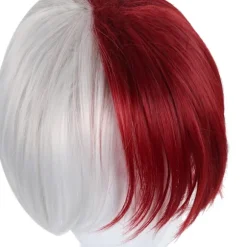[LCS]AVEKI Anime My Hero Academia Todoroki Shoto Cosplay Flerfarvet Kostumeparyk, med Pandehår Inkluderet Varmebestandig Til Voksne, Rød-485