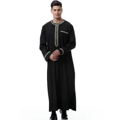 [LCS]Mænd Muslim Saudi-kåbe Dubai Tunika Lang Top Bluse, Sort 3XL
