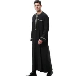 [LCS]Mænd Muslim Saudi-kåbe Dubai Tunika Lang Top Bluse, Sort 3XL