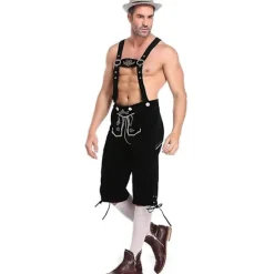 Læderbukser til mænd - Ægte tyske læderbukser til mænd, Oktoberfest-outfit - Sort black[GPA] black XL