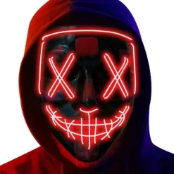 LED Halloween-maske, PVC og EL-koldt lys, Purge Horror, 3 lystilstande, til maskerade og fest
