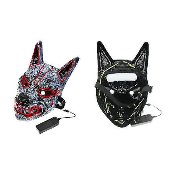 LED Hundemaske LED Ulvemaske Halloween Skræmmende Cosplay Realistiske Masker Til Halloween rekvisit GREEN