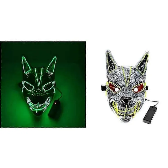 LED Hundemaske LED Ulvemaske Halloween Skræmmende Cosplay Realistiske Masker Til Halloween rekvisit GREEN