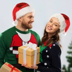 LED julehue - Lysende nissehue, juleferiehue til voksne, unisex plys komfort julehuer