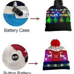 LED julehue, jule-LED strikket lysende hue Unisex vinterhue sweaterkasket B