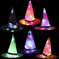 LED Lys Heks Hatte Halloween Kostume Cosplay Rekvisitter Udendørs Træ Hængende Ornament Party Dekoration Halloween Dekoration (Ingen Lys Pink)