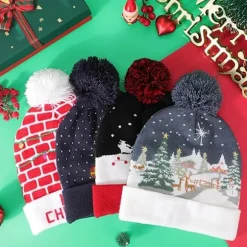 LED Lysende Hat Beanie Strikket Hue, Farverige LED Julebeanie