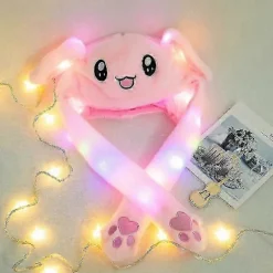 LED Lysende Plys Kanin Sjov Hat Med Bevægelige Hoppende Ører[D] Pink