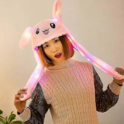LED Lysende Plys Kanin Sjov Hat Med Bevægelige Hoppende Ører[D] Pink