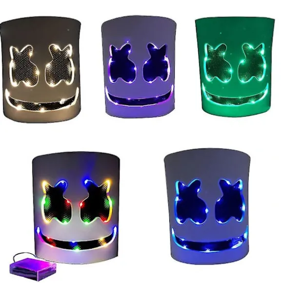 LED Marshmello Maske DJ Cosplay Hjelm Kostumefest Tilbehør Lyser Op