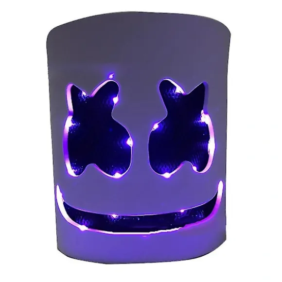 LED Marshmello Maske DJ Cosplay Hjelm Kostumefest Tilbehør Lyser Op