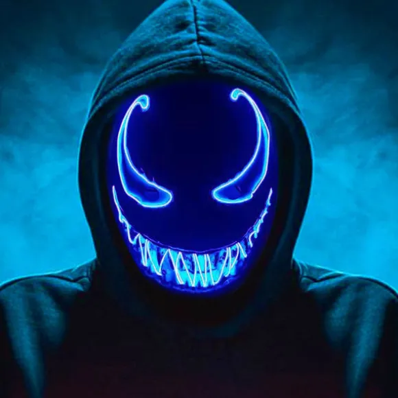 LED Maske Halloween, LED Halloween Maske, Purge Maske med 3 Lystilstande, Lysende Halloween Maske til Mænd Kvinder Børn Blå